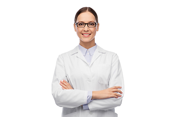 Image showing smiling female doctor in glasses and white coat
