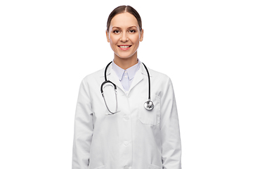 Image showing happy smiling female doctor in white coat