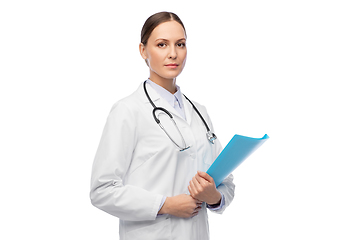 Image showing female doctor with folder and stethoscope