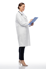 Image showing happy smiling female doctor with clipboard