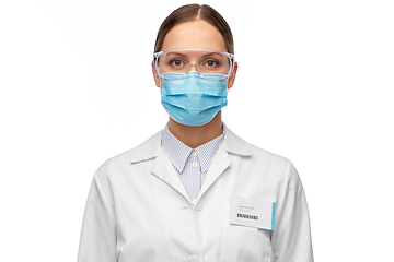 Image showing female scientist in medical mask and goggles