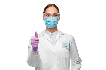 Image showing female scientist in medical mask and goggles
