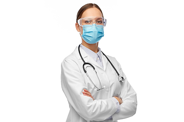 Image showing female doctor in goggles and medical mask