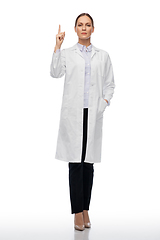 Image showing female doctor or scientist pointing finger up