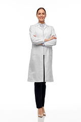 Image showing smiling female doctor or scientist in white coat