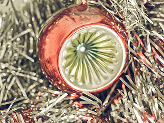 Image showing Vintage looking Christmas bauble and tinsel