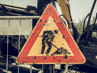 Image showing Vintage looking Road works sign