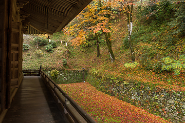 Image showing Japanese wooden temple in autumn season