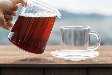 Image showing Pouring coffee into a glass