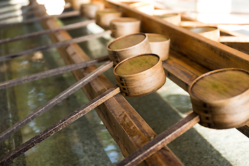 Image showing Japanese bamboo ladle in Japanese Temple