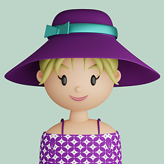 Image showing 3D cartoon avatar of pretty woman with sun hat