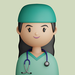 Image showing 3D cartoon avatar of pretty, smiling woman doctor
