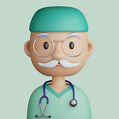 Image showing 3D cartoon avatar of mature, smiling doctor man 