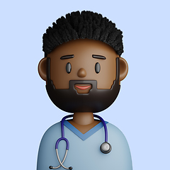 Image showing 3D cartoon avatar of smiling bearded black man doctor