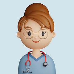 Image showing 3D cartoon avatar of pretty, smiling woman doctor