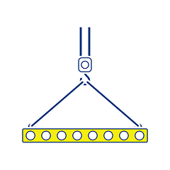 Image showing Icon of slab hanged on crane hook by rope slings 