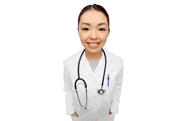 Image showing happy smiling asian female doctor with stethoscope