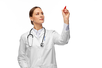 Image showing female doctor writing with red marker