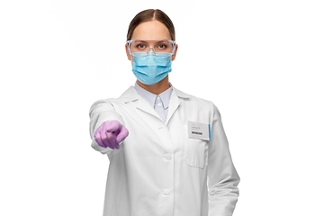 Image showing female scientist in medical mask and goggles