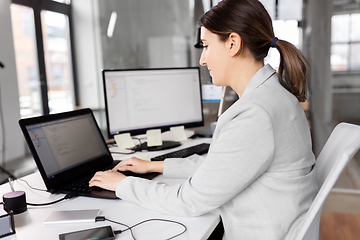 Image showing businesswoman with laptop working at office