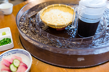 Image showing Water flow noodles in Japanese restaurant