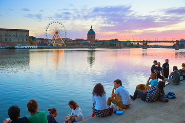 Image showing  People Garone river Toulouse rest