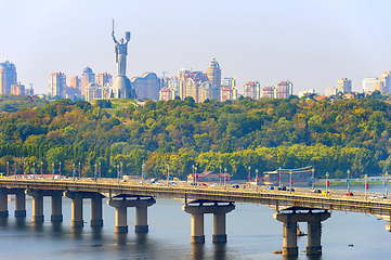 Image showing Paton bridge Motherland monument Kiev