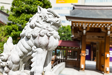 Image showing Japanese temple and lion statue