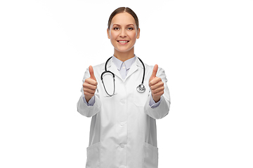 Image showing smiling female doctor showing thumbs up