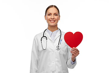 Image showing smiling female doctor with heart and stethoscope