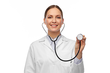 Image showing happy smiling female doctor with stethoscope