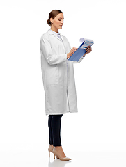 Image showing female doctor or scientist with clipboard