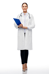 Image showing happy smiling female doctor with clipboard