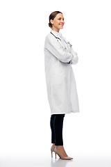 Image showing happy smiling female doctor in white coat