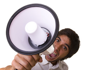 Image showing shouting at the megaphone