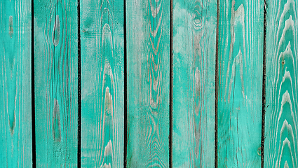 Image showing Texture of weathered wooden green painted fence