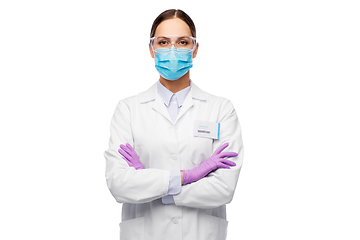 Image showing female scientist in medical mask and goggles