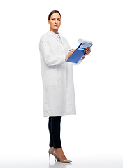 Image showing female doctor or scientist with clipboard