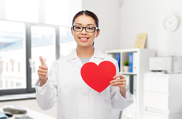 Image showing asian female doctor with red heart at hospital