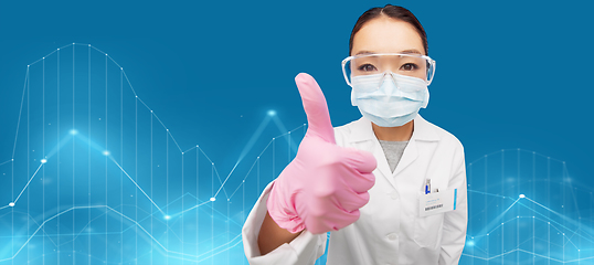 Image showing asian female doctor in mask showing thumbs up