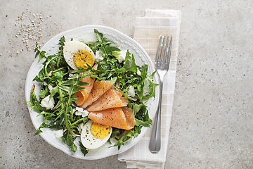 Image showing Salad salmon dandelion