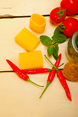 Image showing Italian pasta paccheri with tomato mint and chili pepper