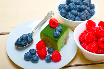 Image showing green tea matcha mousse cake with berries