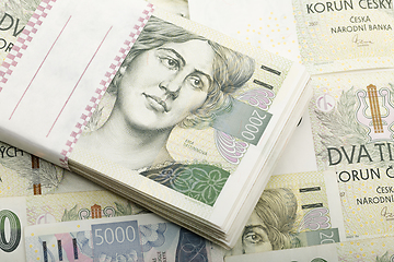 Image showing czech banknotes 5 and 2 thousand crowns