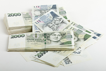 Image showing czech banknotes 5 and 2 thousand crowns