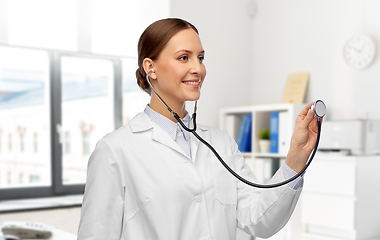 Image showing happy smiling female doctor with stethoscope