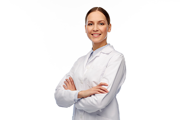 Image showing happy smiling female doctor in white coat