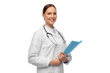 Image showing happy smiling female doctor with folder