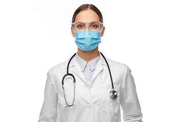 Image showing female doctor in goggles and medical mask