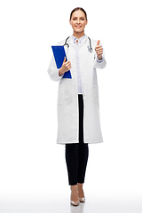 Image showing female doctor with clipboard showing thumbs up